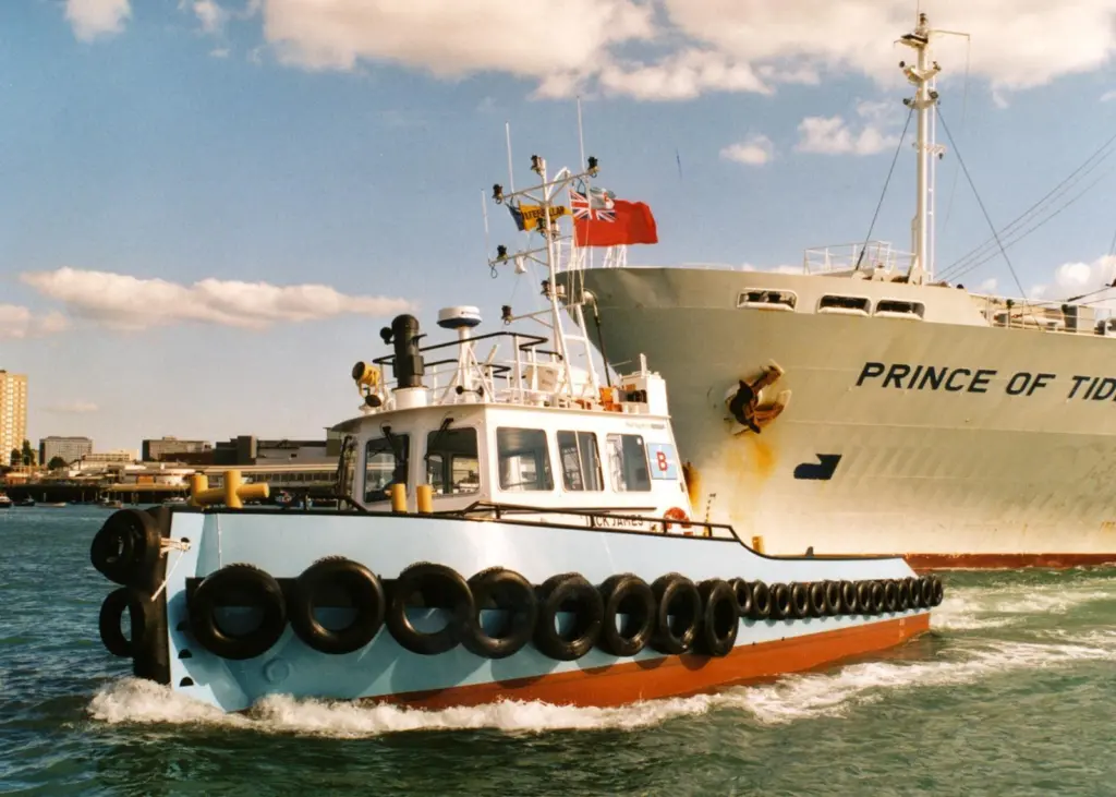 The most powerful tug in the fleet, Jack James, assisting a ship in Portsmouth harbour. All photos: Jack Gaston