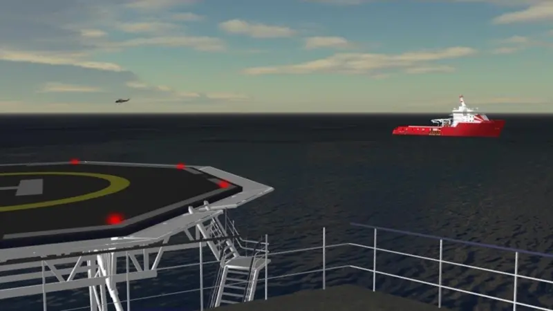A simulated DP training scenario produced by Norcom Technology’s Ptolemy DPNav system