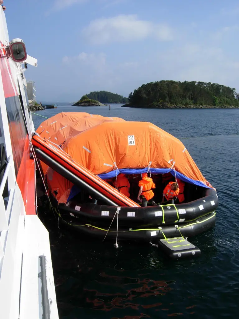 Following the launch of the liferafts, mini escape slides are then deployed to create immediate access to them