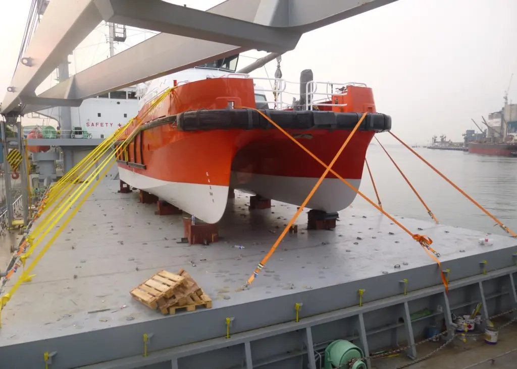 Njord Puffin seen secured on the deck of transport vessel MV Thorco Serenity