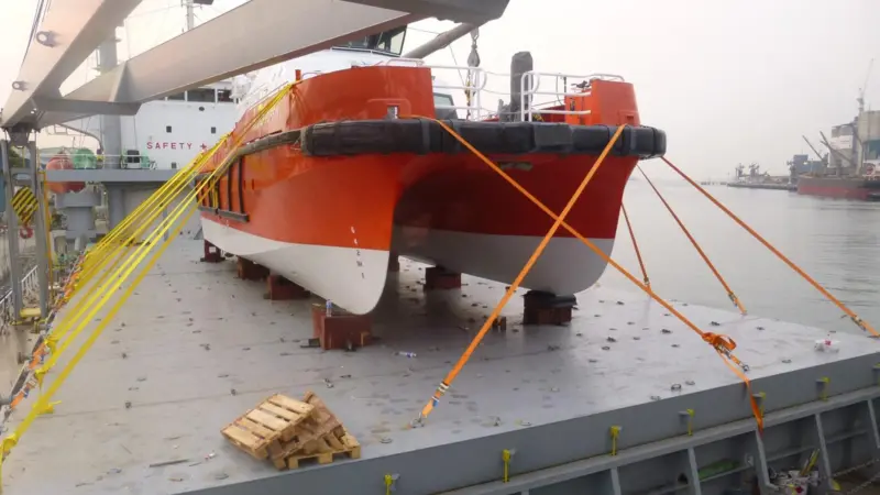 Njord Puffin seen secured on the deck of transport vessel MV Thorco Serenity