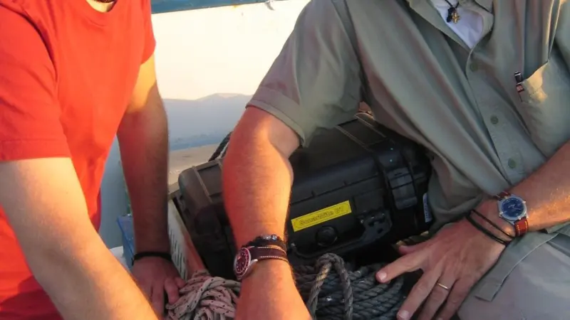 Professor Synokalis (right) seen with a student and Ohmex equipment