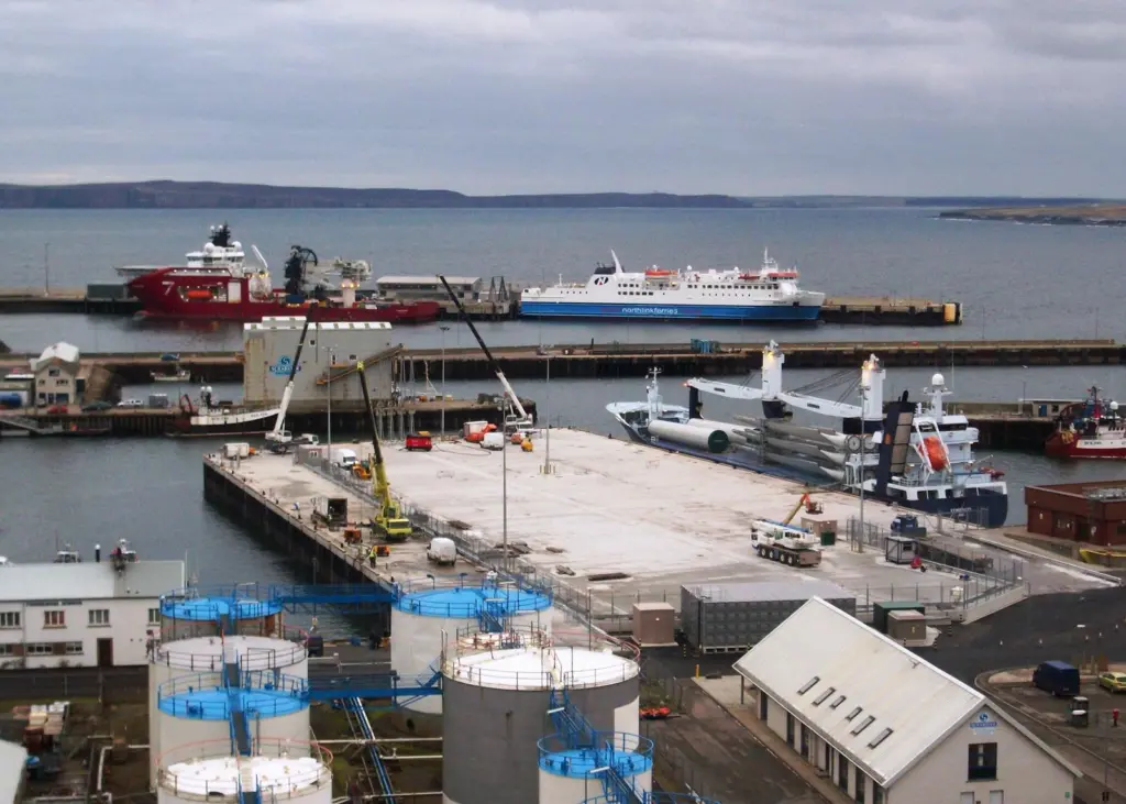Onshore windfarm components are unloaded at the new Southern Quay. Photo: Scrabster Harbour Trust