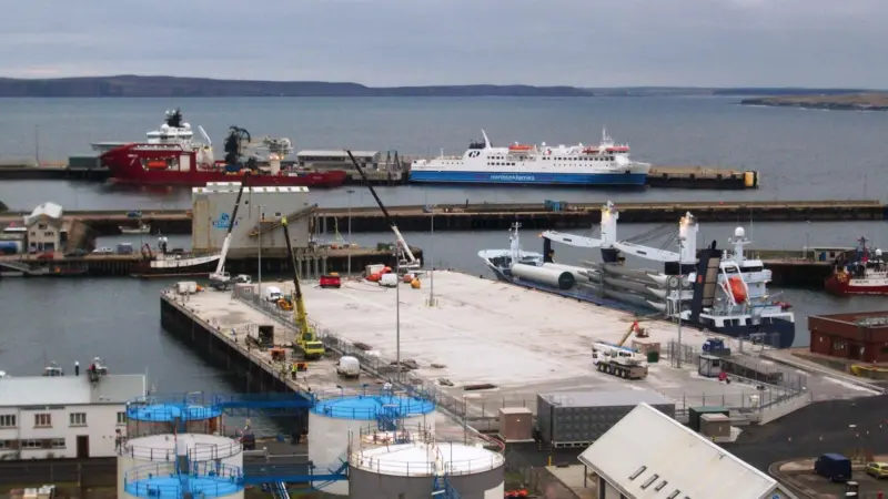 Onshore windfarm components are unloaded at the new Southern Quay. Photo: Scrabster Harbour Trust