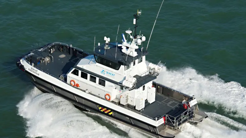 Seaglaze windows are fitted to the Seacat Services windfarm service vessel which was on the Seawork 2013 pontoon