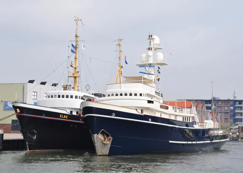 The sight of two former Smit tugs of the 1950s moored together in Maasluis made for a unique occasion. Photo courtesy of  L vd Meijden