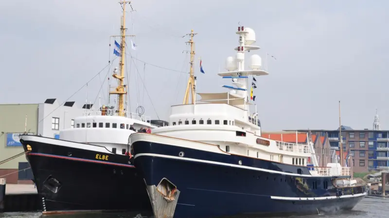 The sight of two former Smit tugs of the 1950s moored together in Maasluis made for a unique occasion. Photo courtesy of  L vd Meijden