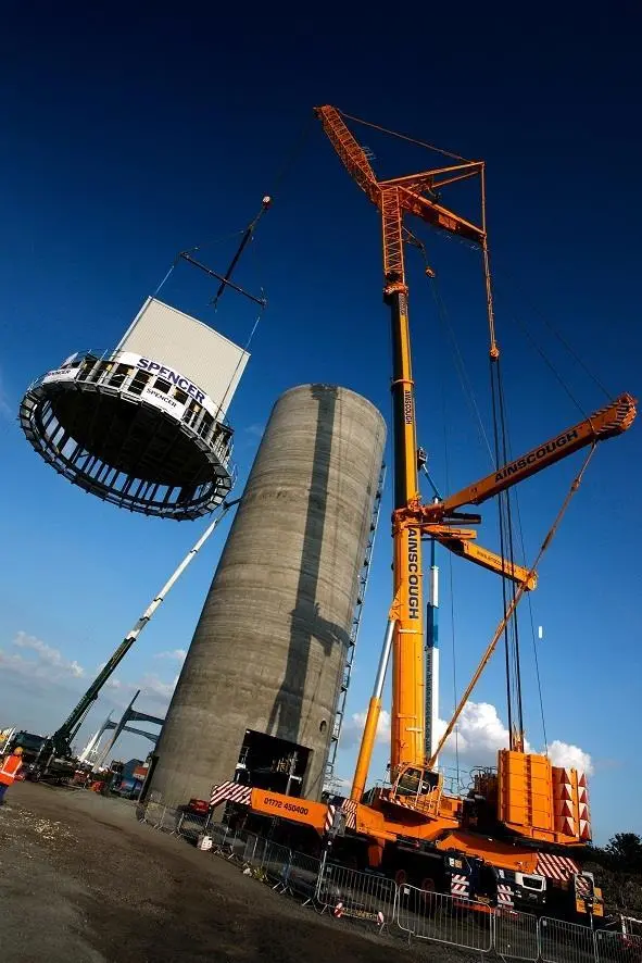 The lift topped off a 43m high biomass silo tower with a ‘penthouse’ structure. Photo: ABP/David Lee Photography Ltd