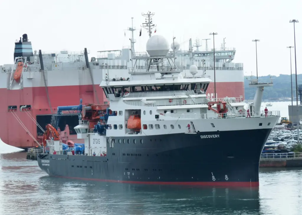 The Natural Environment Research Council’s new Spanish-built research vessel RRS Discovery arrives in Southampton prior to a formal naming ceremony earlier this month