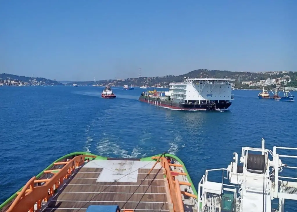 The barge Ayang 2 was towed some 6,100 miles from Romania to a location off Porto Amboim