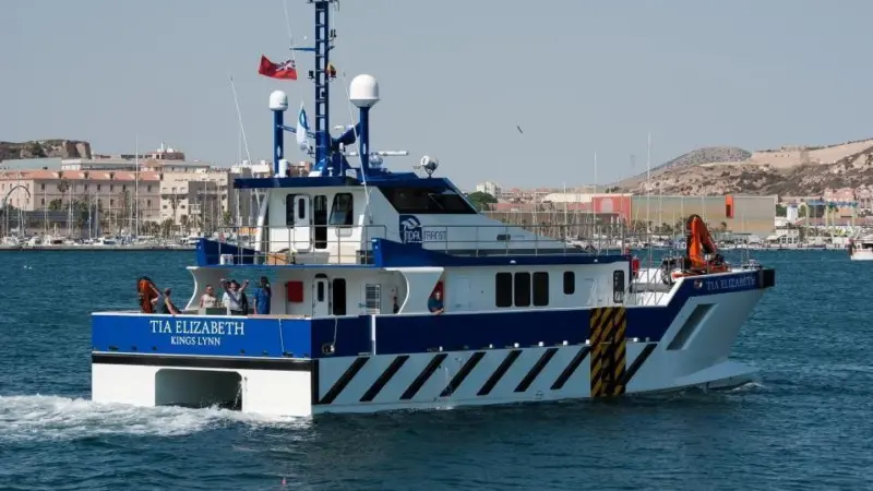 Tia Elizabeth is seen undergoing sea trials off the Spanish coast