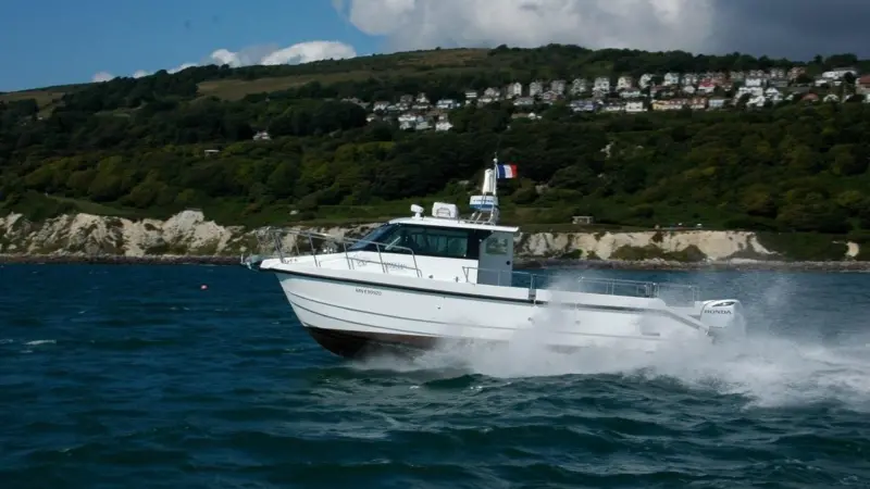Noden is seen departing the Isle of Wight on its delivery voyage to Royan in France