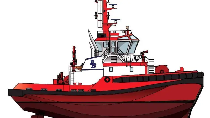 The tug Bison is a Terminal class tug, now under build in the new covered construction hall at Sanmar's Tuzlar facility