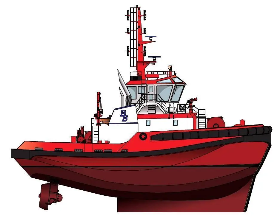 The tug Bison is a Terminal class tug, now under build in the new covered construction hall at Sanmar's Tuzlar facility