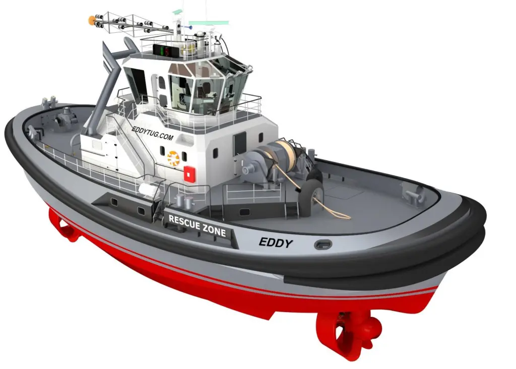 The first example of the new EDDY 30/60 design shiphandling tug is now under construction