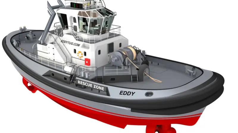 The first example of the new EDDY 30/60 design shiphandling tug is now under construction
