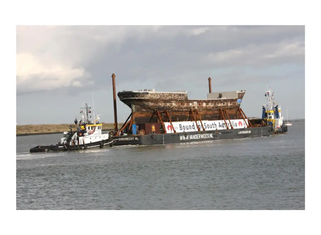 Van Der Wees have transported the hull of the clipper ship City of Adelaide on the first leg of its journey to Australia