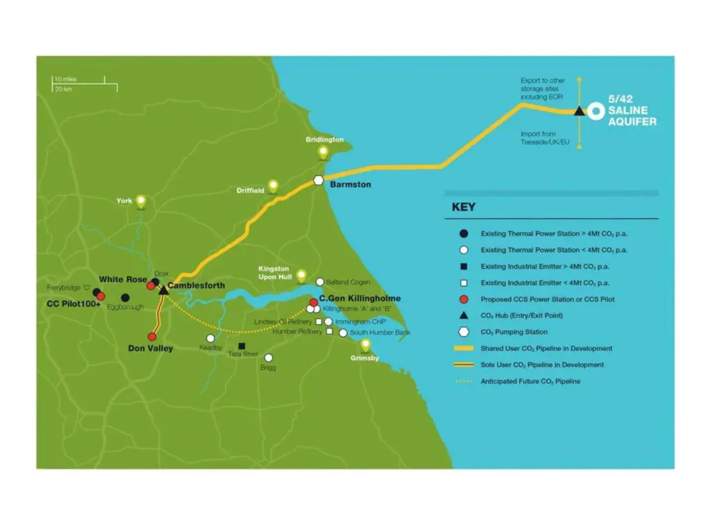 The storage site is located off Flamborough Head, which makes it convenient to be connected by pipeline to the heavy industry and power stations around the Humber Estuary