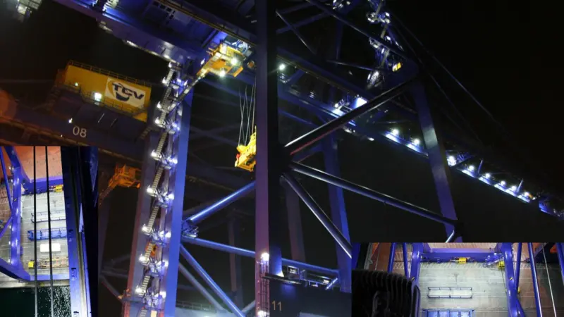 The new Super Post Panamax equipment is lit by LED floodlights at several power ratings up to 400 watts, located at various heights up to 68m