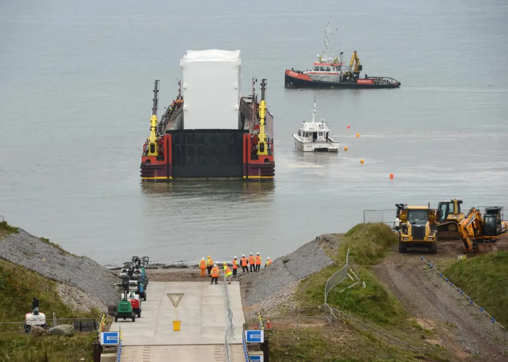 Terra Marique is seen preparing to offload the 498 tonne module at Sellafield