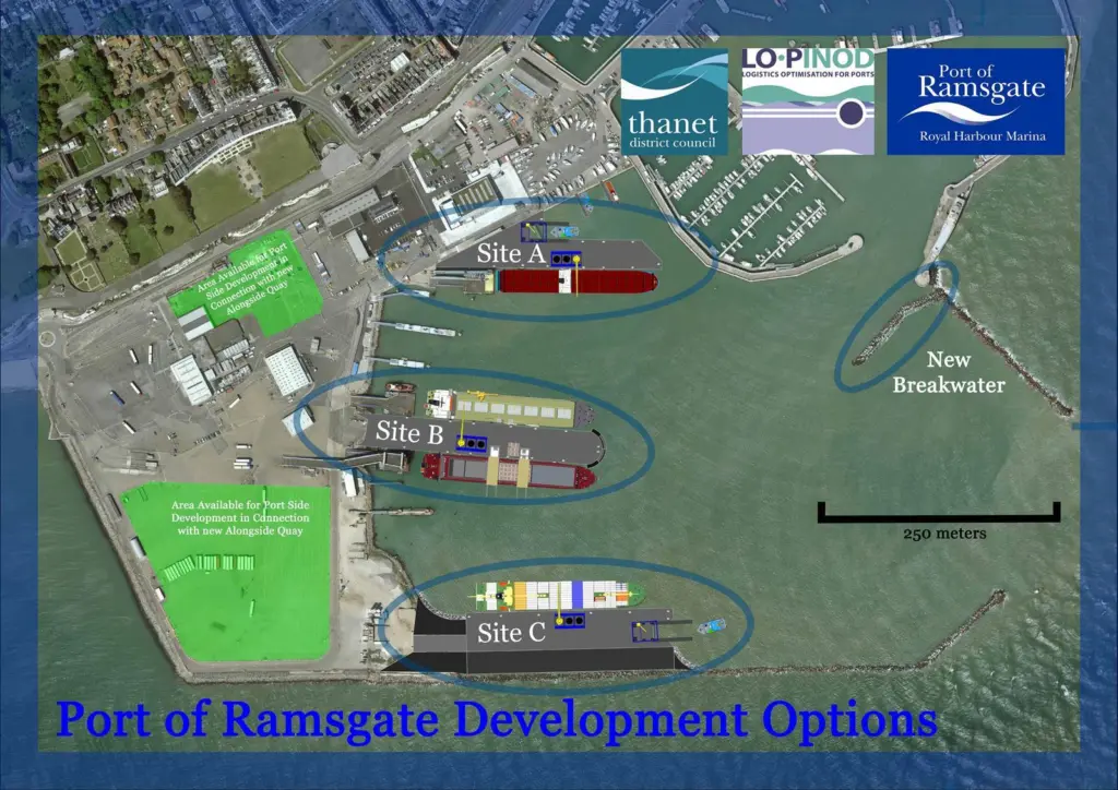 Three options are under consideration for the quay's location (Thanet Council)