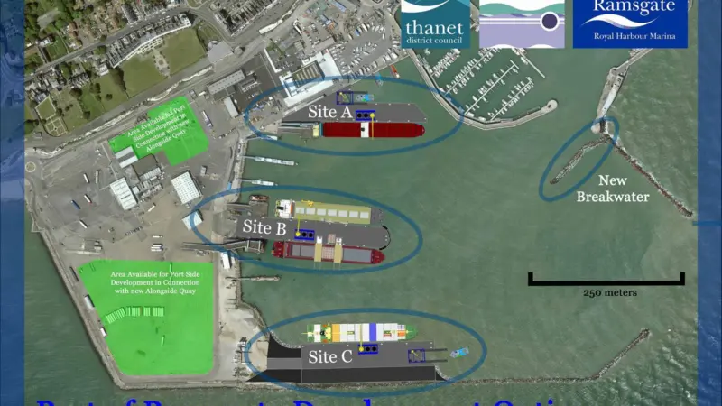 Three options are under consideration for the quay's location (Thanet Council)