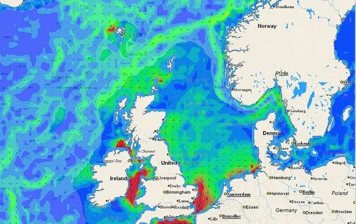 A map of currents in the Atlantic off northern Europe
