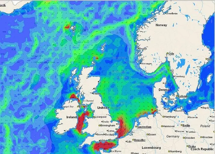 A map of currents in the Atlantic off northern Europe