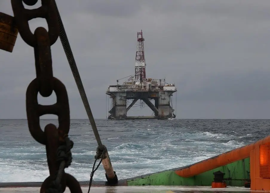 Ocean Valiant is seen under tow