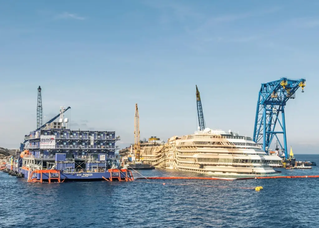 The ASV Pioneer supporting the Costa Concordia salvage mission