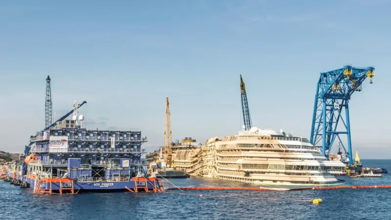 The ASV Pioneer supporting the Costa Concordia salvage mission