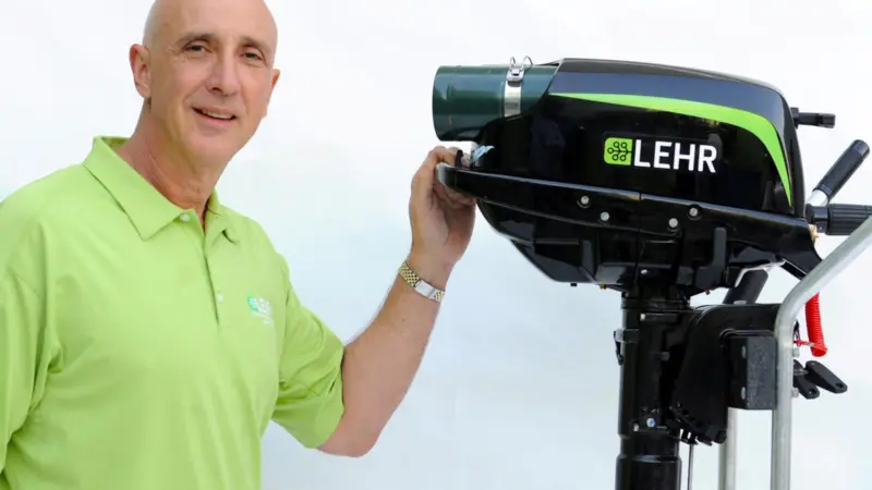 Captain Bernardo Herzer with one of his patented engine designs