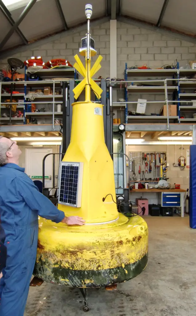 The Falmouth Harbour buoy undergoing routine onshore maintenance