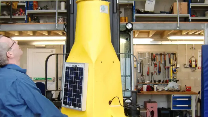 The Falmouth Harbour buoy undergoing routine onshore maintenance