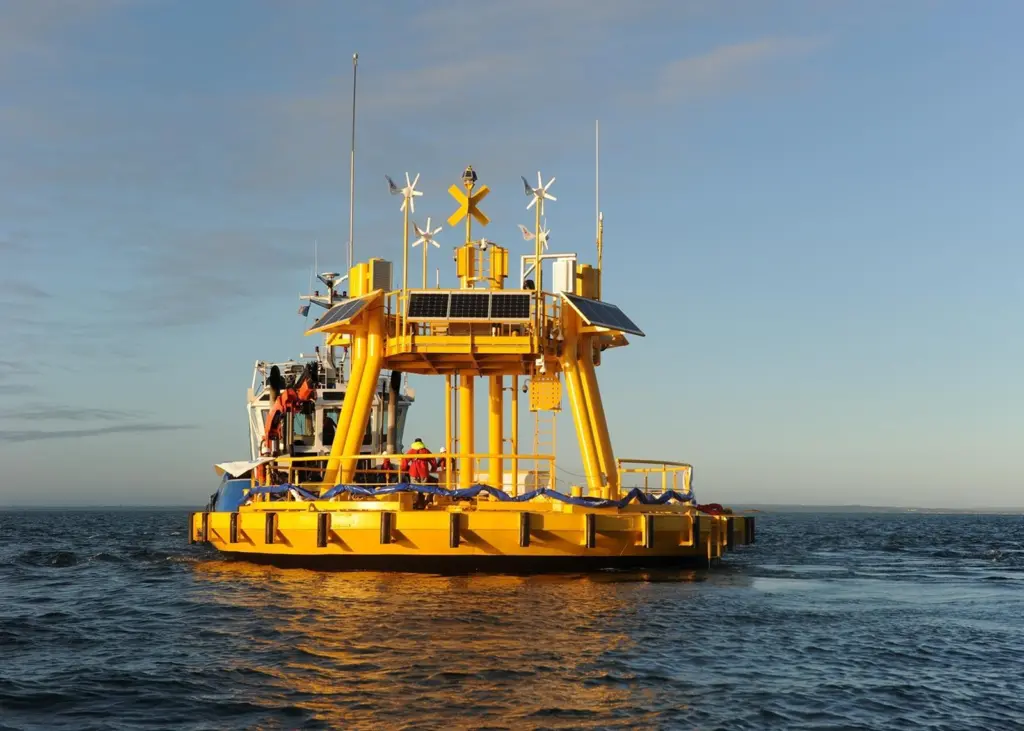 The floating platform carries a suite of instruments commonly used by MRE project development experts