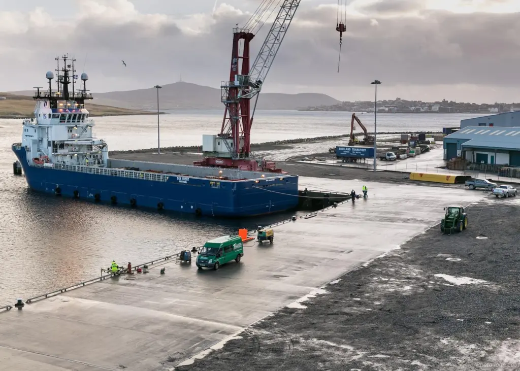 The offshore industry supply vessel, Sea Trout, was the first ship to use the new berth