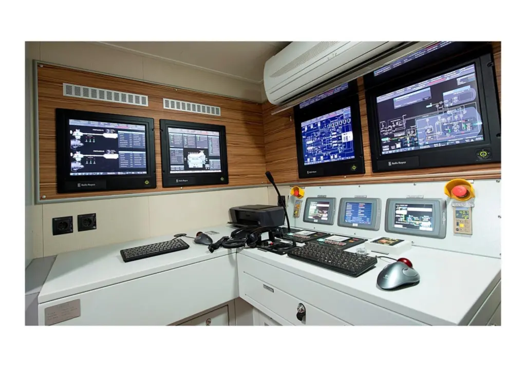 The display screens in Borgoys’s engine control room monitor and control all aspects of the vessel’s machinery