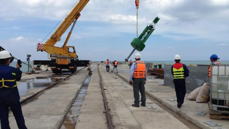 A buoy is readied for installation