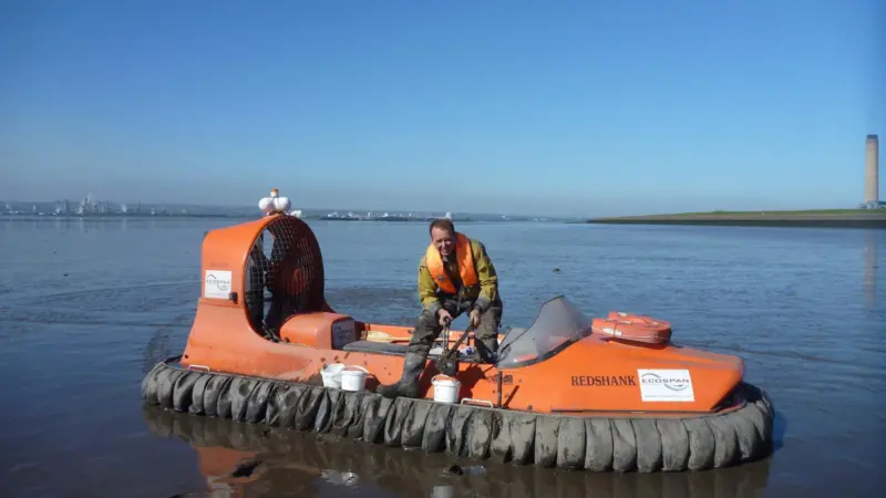 Inter-tidal sediment core sampling in the Forth Estuary from Ecospan’s hovercraft
