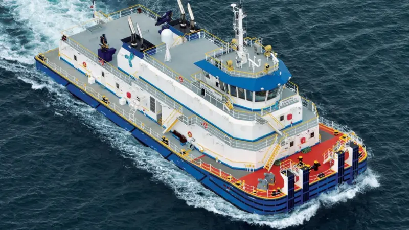 HB Hydra is the first of a series of eight powerful diesel-electric pusher tugs to be built for use in Brazil
