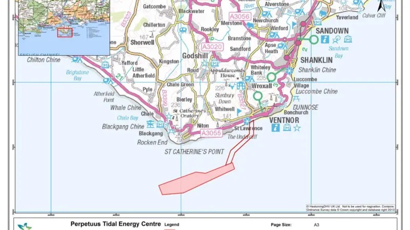 Tidal stream turbines will be installed in the fast moving tidal currents to the south of the Isle of Wight