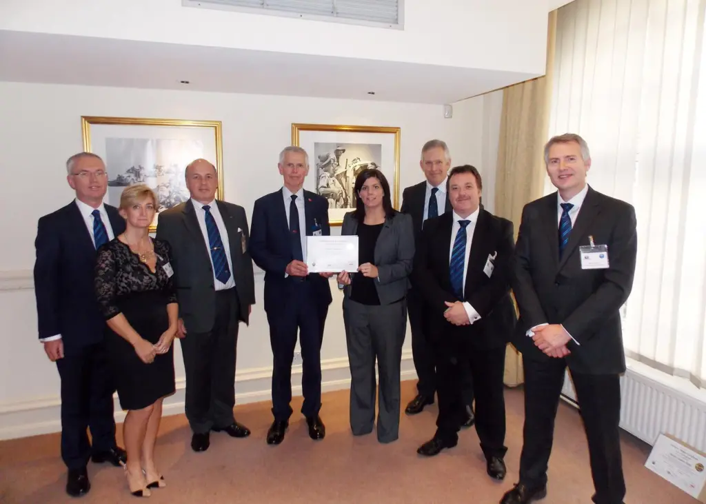 The award of the first five Harbour Master Certificates. (l to r): Capt Bob Baker (UKHMA), Ms Sharon Quinton (Port Skills & Safety), Cdr David Vaughan (Teignmouth Harbour), Sir Alan Massey (MCA), Ms Ashley Nicholson (Forth Ports), Mr Mike Johnso...