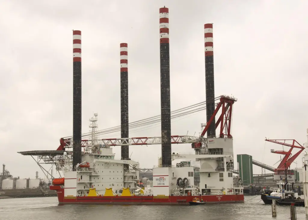 The 'Seajacks Zaratan' has been active in construction of the Meerwind windfarm Photo: Peter Barker