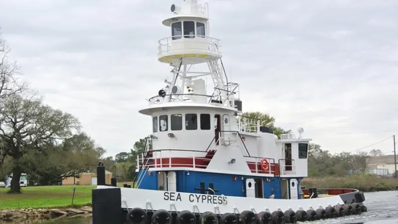 The US tug 'Sea Cypress' is a triple-screw tug built for Garber Bros Inc of Morgan City