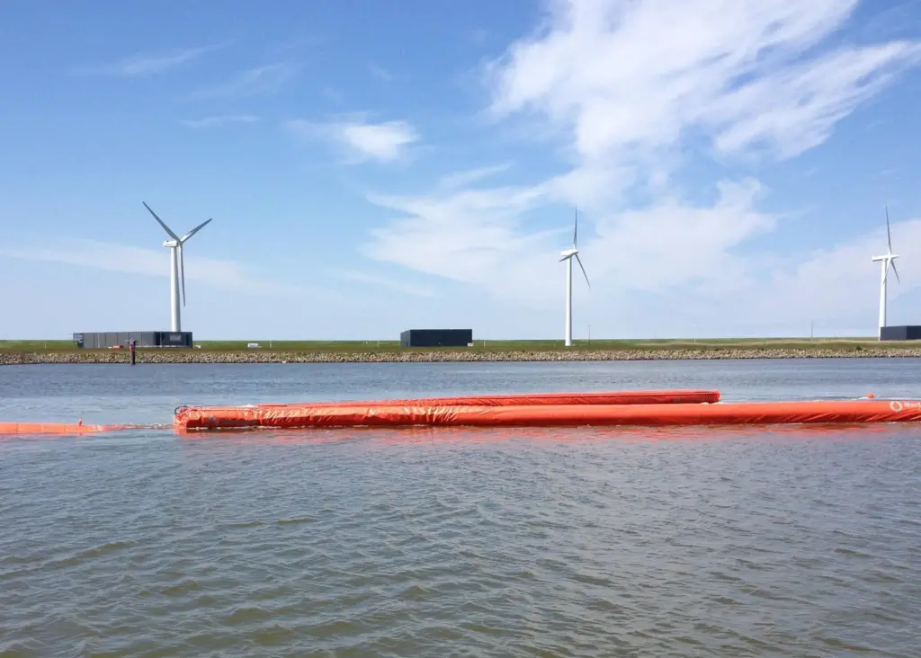 The boom is inflated as it is deployed and it can be operated from a single boat