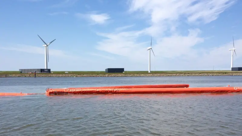 The boom is inflated as it is deployed and it can be operated from a single boat