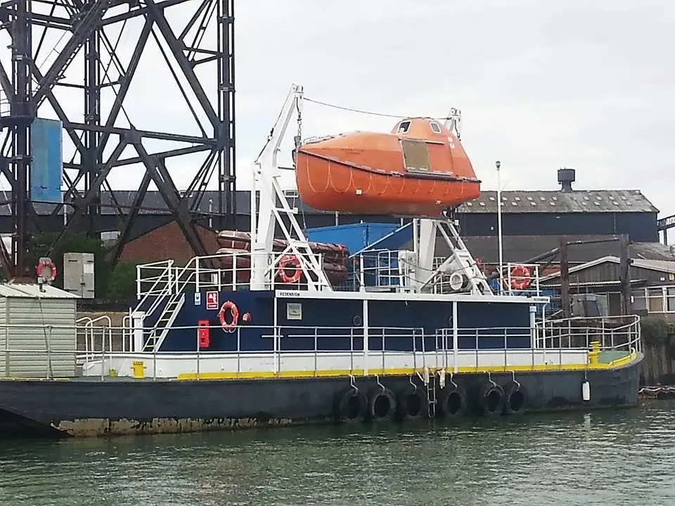 The barge has been equipped with Schat Harding davits and a lifeboat