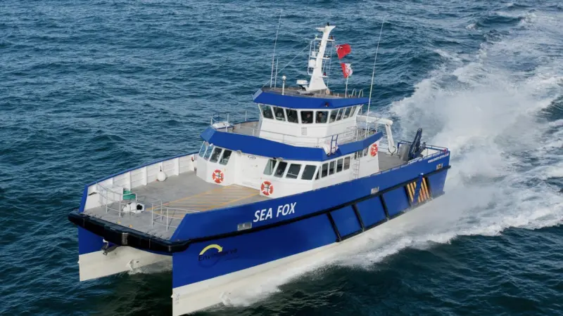 The new wind farm service vessel for Enviroserve - powered by four Doosan diesel engines.
