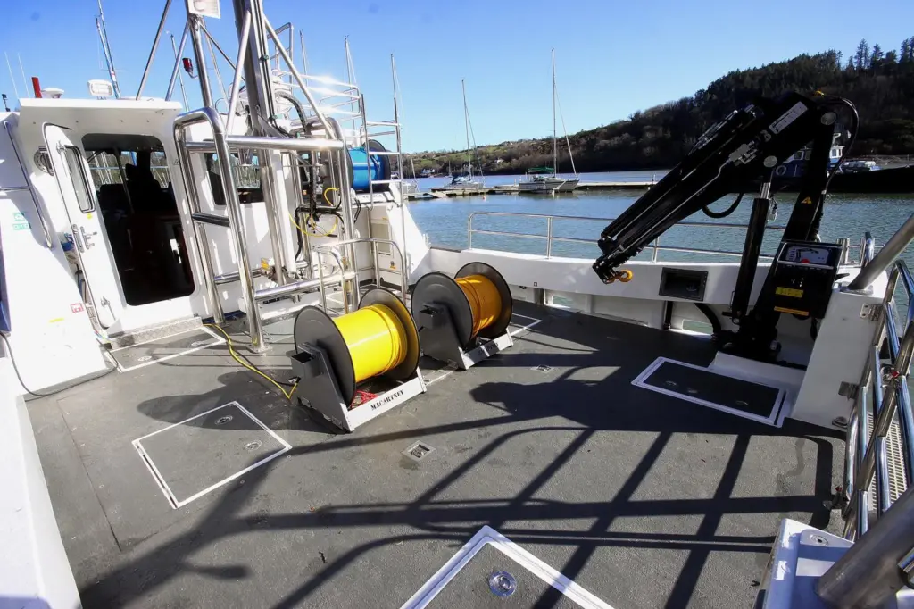 Other onboard equipment comprises twin capstans and anchoring gear, one on each bow