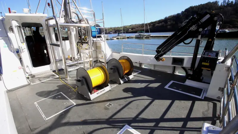 Other onboard equipment comprises twin capstans and anchoring gear, one on each bow